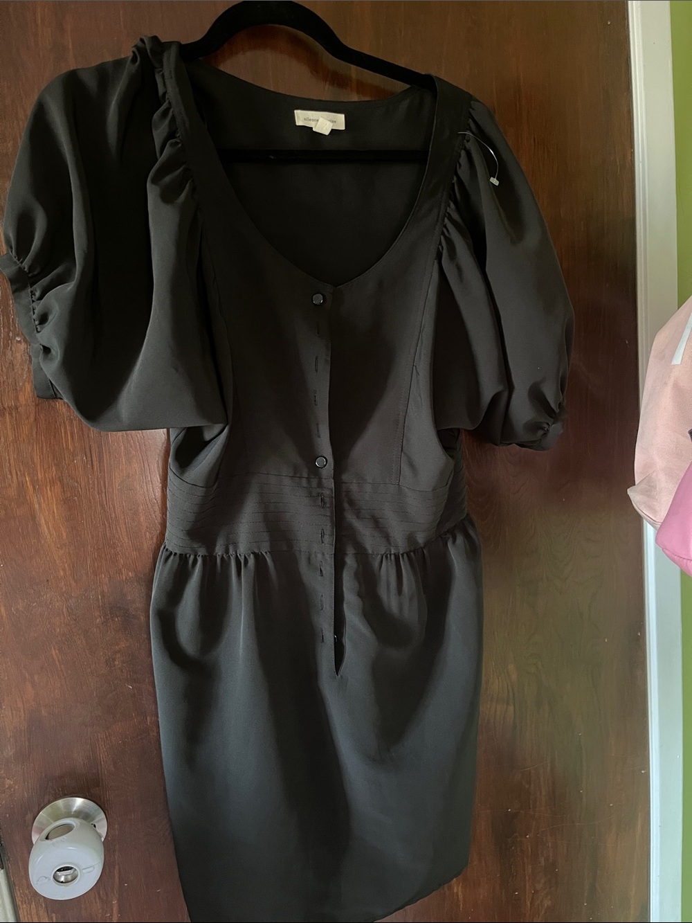 Black Puff-Sleeve V-Neck Dress